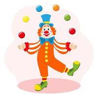 mignonne marrant dessin animé pitre jongleur avec des balles. enfants carte, imprimer, coloré illustration, vecteur