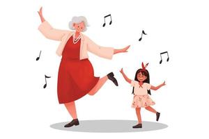 dansant avec grand-mère dessin animé vecteur