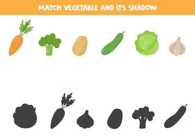 jeu d'association pour les enfants. les légumes et leurs ombres. vecteur