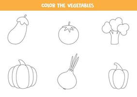 pages à colorier avec des légumes pour les enfants d'âge préscolaire, vecteur