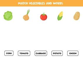 faire correspondre les légumes et les mots. lire les mots et faire correspondre les images. vecteur
