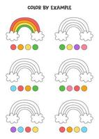 colorie des arcs-en-ciel mignons par des exemples. feuille de calcul pour les enfants. vecteur