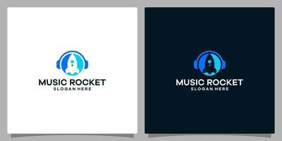 logo conception modèle musique. logo casque de musique avec fusée logo. prime vecteur