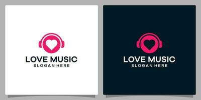 logo conception modèle musique. logo casque de musique avec cœur l'amour icône vecteur. prime vecteur