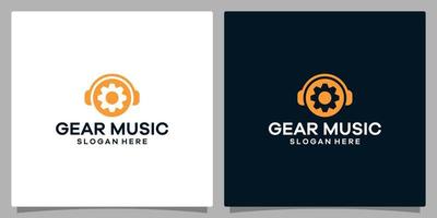 logo conception modèle musique. logo casque de musique avec engrenage. prime vecteur. vecteur