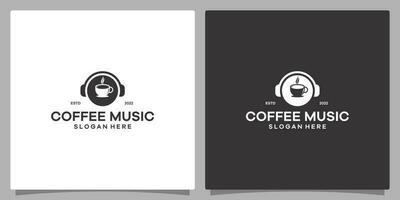 logo conception modèle musique. logo casque de musique avec café. prime vecteur