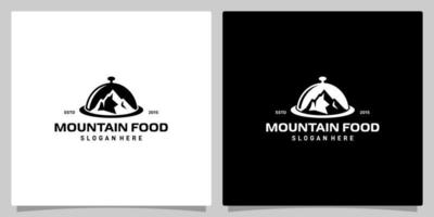 nourriture logo conception modèle. logo plat nourriture avec Montagne vecteur conception. prime vecteur