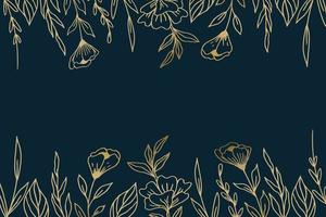 élégant d'or floral Contexte avec main tiré fleurs et feuilles illustration décoration sur foncé bleu vecteur