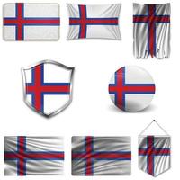 ensemble du drapeau national des îles Féroé dans différents modèles sur fond blanc. illustration vectorielle réaliste. vecteur