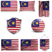 ensemble du drapeau national de la Malaisie dans différents modèles sur fond blanc. illustration vectorielle réaliste. vecteur