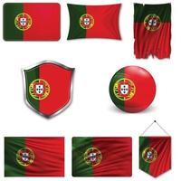 ensemble du drapeau national du Portugal dans différents modèles sur fond blanc. illustration vectorielle réaliste. vecteur