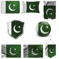 ensemble du drapeau national du Pakistan dans différents modèles sur fond blanc. illustration vectorielle réaliste. vecteur