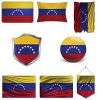 ensemble du drapeau national du venezuela dans différents modèles sur fond blanc. illustration vectorielle réaliste. vecteur