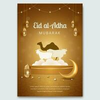 eid Al adha mubarak fête avec chameau vache et chèvre illustration prospectus conception vecteur