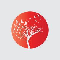 arbre logo avec des oiseaux en volant sur il vecteur