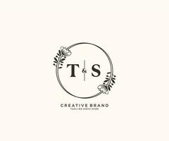 initiale ts des lettres main tiré féminin et floral botanique logo adapté pour spa salon peau cheveux beauté boutique et cosmétique entreprise. vecteur