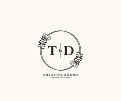 initiale td des lettres main tiré féminin et floral botanique logo adapté pour spa salon peau cheveux beauté boutique et cosmétique entreprise. vecteur