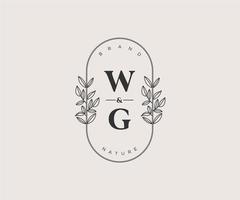 initiale wg des lettres magnifique floral féminin modifiable premade monoline logo adapté pour spa salon peau cheveux beauté boutique et cosmétique entreprise. vecteur