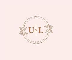 initiale ul des lettres magnifique floral féminin modifiable premade monoline logo adapté pour spa salon peau cheveux beauté boutique et cosmétique entreprise. vecteur