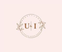 initiale ui des lettres magnifique floral féminin modifiable premade monoline logo adapté pour spa salon peau cheveux beauté boutique et cosmétique entreprise. vecteur