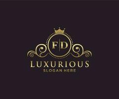 modèle de logo de luxe royal lettre initiale fd en art vectoriel pour restaurant, royauté, boutique, café, hôtel, héraldique, bijoux, mode et autres illustrations vectorielles.