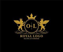 initiale ol lettre Lion Royal luxe héraldique, crête logo modèle dans vecteur art pour restaurant, royalties, boutique, café, hôtel, héraldique, bijoux, mode et autre vecteur illustration.