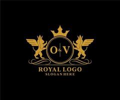 initiale ov lettre Lion Royal luxe héraldique, crête logo modèle dans vecteur art pour restaurant, royalties, boutique, café, hôtel, héraldique, bijoux, mode et autre vecteur illustration.