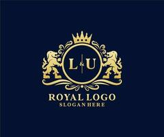 modèle de logo de luxe royal lion lettre initiale lu dans l'art vectoriel pour le restaurant, la royauté, la boutique, le café, l'hôtel, l'héraldique, les bijoux, la mode et d'autres illustrations vectorielles.