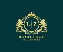 modèle initial de logo de luxe lz lettre lion royal dans l'art vectoriel pour le restaurant, la royauté, la boutique, le café, l'hôtel, l'héraldique, les bijoux, la mode et d'autres illustrations vectorielles.