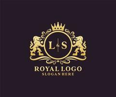 modèle initial de logo de luxe ls lettre lion royal dans l'art vectoriel pour le restaurant, la royauté, la boutique, le café, l'hôtel, l'héraldique, les bijoux, la mode et d'autres illustrations vectorielles.