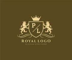 initiale PL lettre Lion Royal luxe héraldique, crête logo modèle dans vecteur art pour restaurant, royalties, boutique, café, hôtel, héraldique, bijoux, mode et autre vecteur illustration.