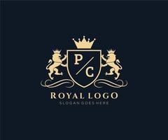 initiale PC lettre Lion Royal luxe héraldique, crête logo modèle dans vecteur art pour restaurant, royalties, boutique, café, hôtel, héraldique, bijoux, mode et autre vecteur illustration.