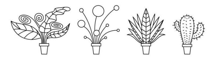 ensemble de les plantes dans marmites. contour vecteur ligne dessin.