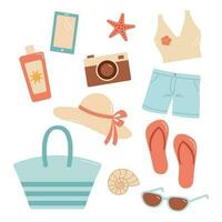 une ensemble de plage accessoires. dessin animé vecteur illustration. plage ensemble