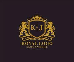 modèle initial de logo kj lettre lion royal luxe en art vectoriel pour restaurant, royauté, boutique, café, hôtel, héraldique, bijoux, mode et autres illustrations vectorielles.