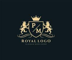 initiale pm lettre Lion Royal luxe héraldique, crête logo modèle dans vecteur art pour restaurant, royalties, boutique, café, hôtel, héraldique, bijoux, mode et autre vecteur illustration.