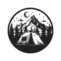 camping, ancien logo concept noir et blanc couleur, main tiré illustration vecteur