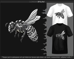 monochrome Couleur aiguillon abeille mandala les arts isolé sur noir et blanc t chemise. vecteur