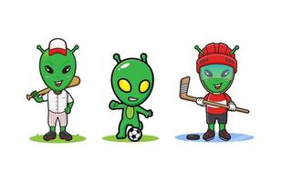 mignonne sport extraterrestre personnages paquet adapté pour des gamins des produits vecteur