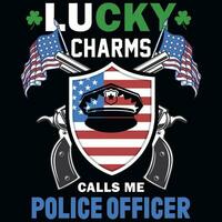 chanceux breloques appels moi police officiers T-shirt conception vecteur