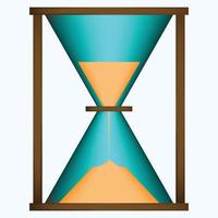 une 3d le sable horloge, verre le sable l'horloge contient en bois bords, marron et bleu couleurs, Trois dimensionnel objet, le sable l'horloge vecteur illustration, adapté pour logo et signe et éducation, vieux l'horloge système