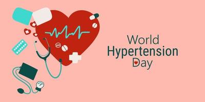 monde hypertension journée illustration avec cœur symbole et pilules vecteur