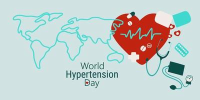 monde hypertension journée illustration illustration avec cœur symbole et monde carte dans ligne art vecteur