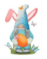 vecteur Pâques illustration avec marrant printemps gnome avec lapin oreilles. pour cartes, faire-part, impressions, bannières, etc.