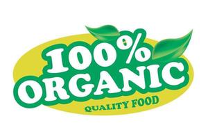 100 pour cent biologique qualité nourriture vert autocollant ou étiquette conception vecteur