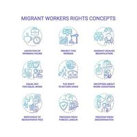 ensemble d & # 39; icônes de concept de dégradé bleu droit travailleur migrant vecteur