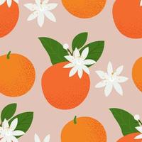 modèle sans couture avec des oranges, des feuilles et des fleurs vecteur