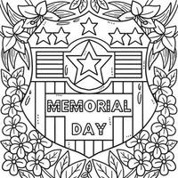 Mémorial journée fleurs et drapeau badge coloration page vecteur