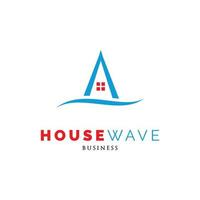 maison avec mer vagues icône logo conception modèle vecteur