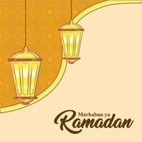 main tiré Ramadan lanterne Contexte bannière vecteur